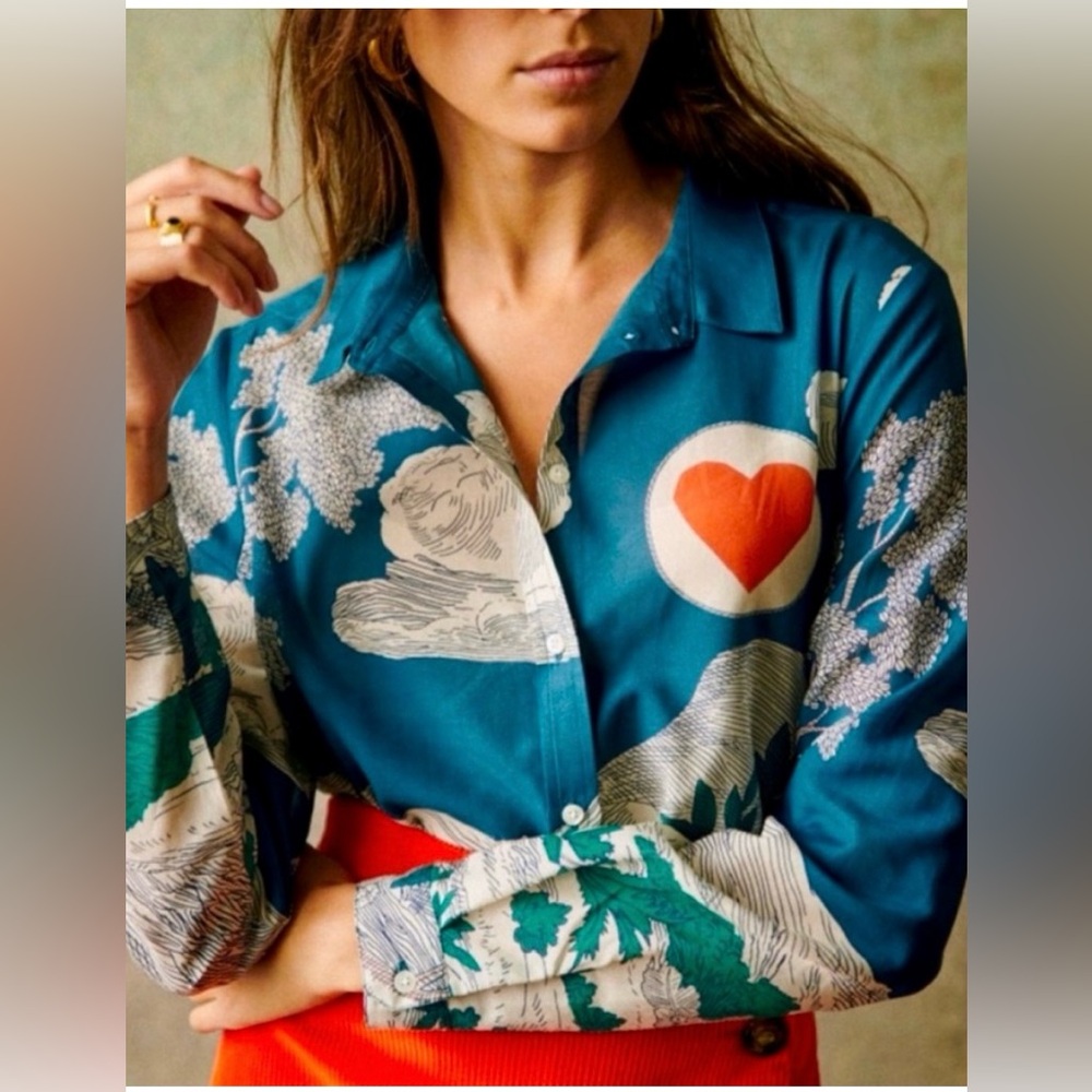 RARE Sézane x Inoui Editions Pierro Shirt in Green Story Size 40/US 8